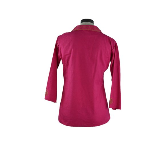 Embroidered Blouse Jewel Embellished Gold Paisley Hotpink Ethnic 3/4 Sleeves - Picture 3 of 8